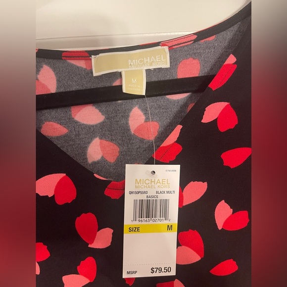 NWT Michael Kors petal heart print top blouse black red pink M - Picture 2 of 4